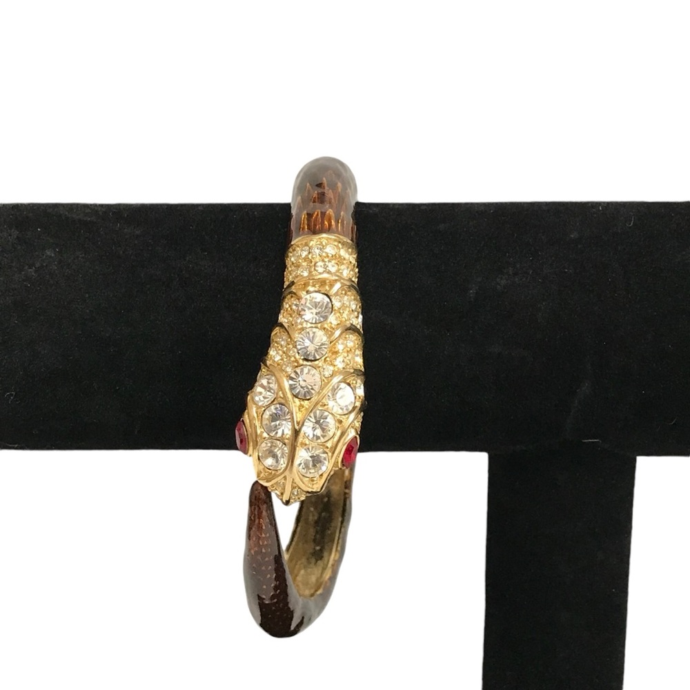 Kenneth Lane KJL Snake Hinged Bracelet Clear Crystal Paved Red Eyes Enamel Body - Picture 3 of 8